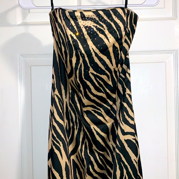 Jessica McClintock strapless tiger print dress. Rhinestones across bust, Size 7 - Picture 2 of 9